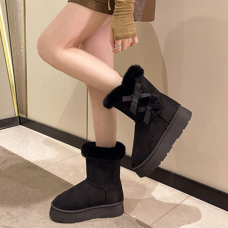 Bootara Women's Bow-Knit Cozy Winter Boots - Shearling Lined Chunky Platform Snow Boots (US 5-9.5)