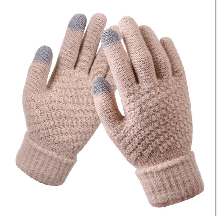 Winter Touch Screen Gloves Women Men Warm Stretch Knit Mittens Imitation Wool