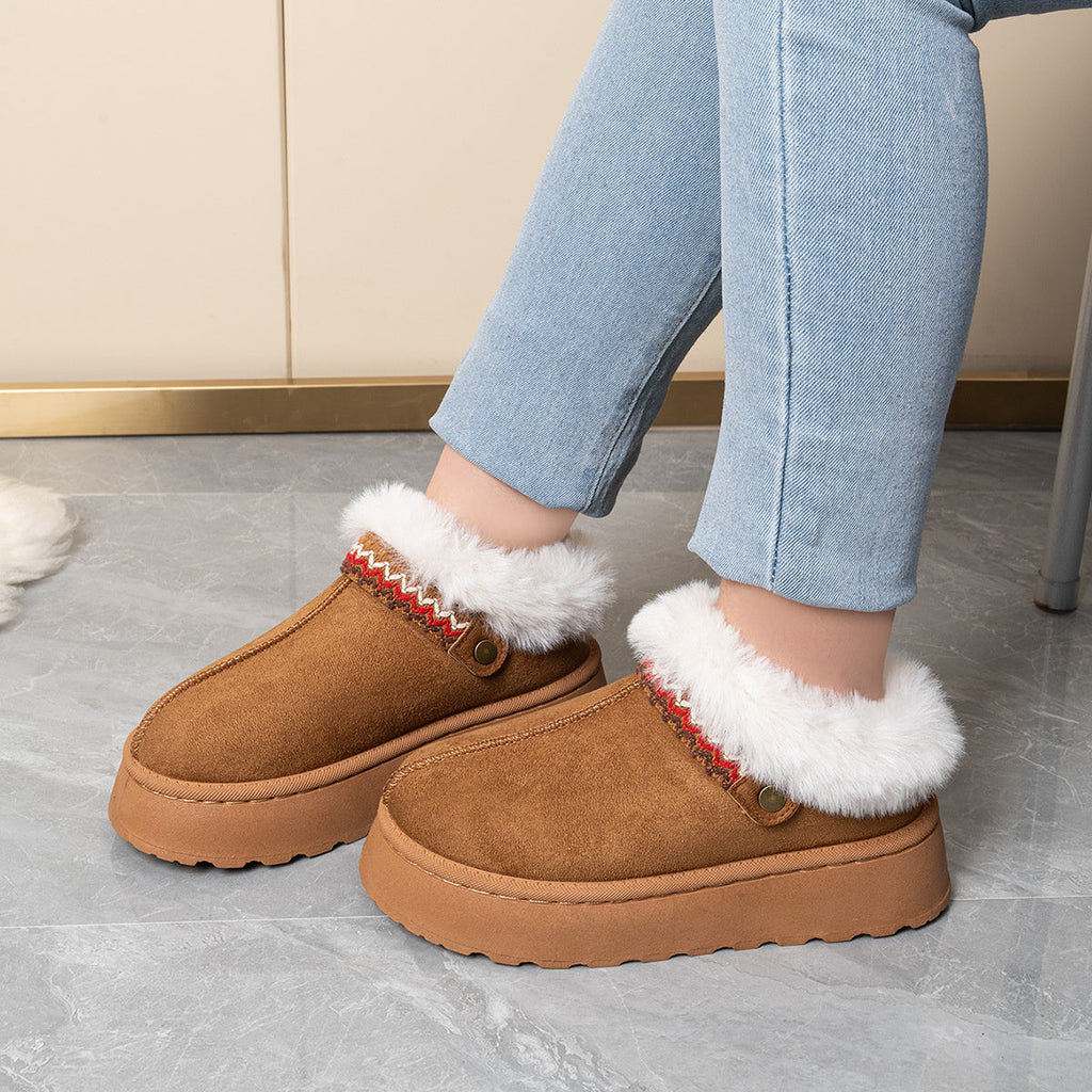 Slip-On Suede Round Toe Platform Ankle Boots