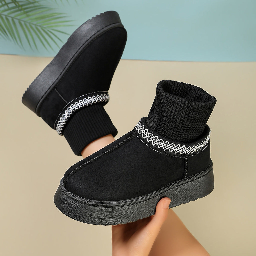 Cozy Knit-Cuff Platform Faux Suede Boots