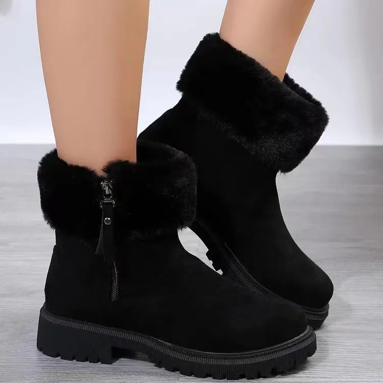 Suede Faux Shearling Trim Ankle Boots