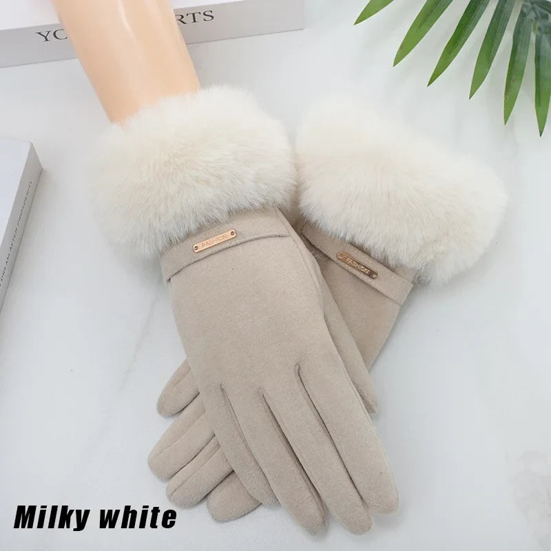 Women's Touchscreen Winter Gloves | Faux Fur Windproof Knit