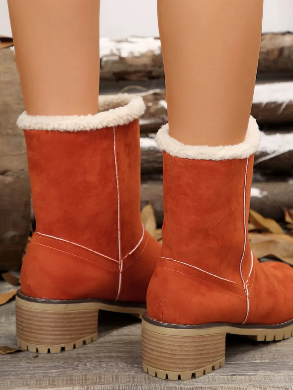 Sherpa-Trimmed Faux Suede Ankle Boots
