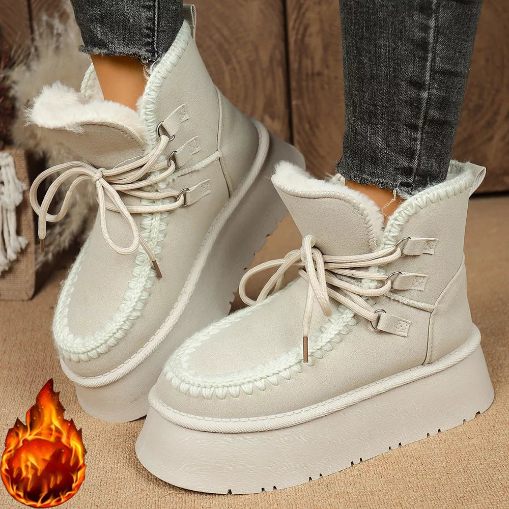 Suede Lace-up Platform Ankle Boots