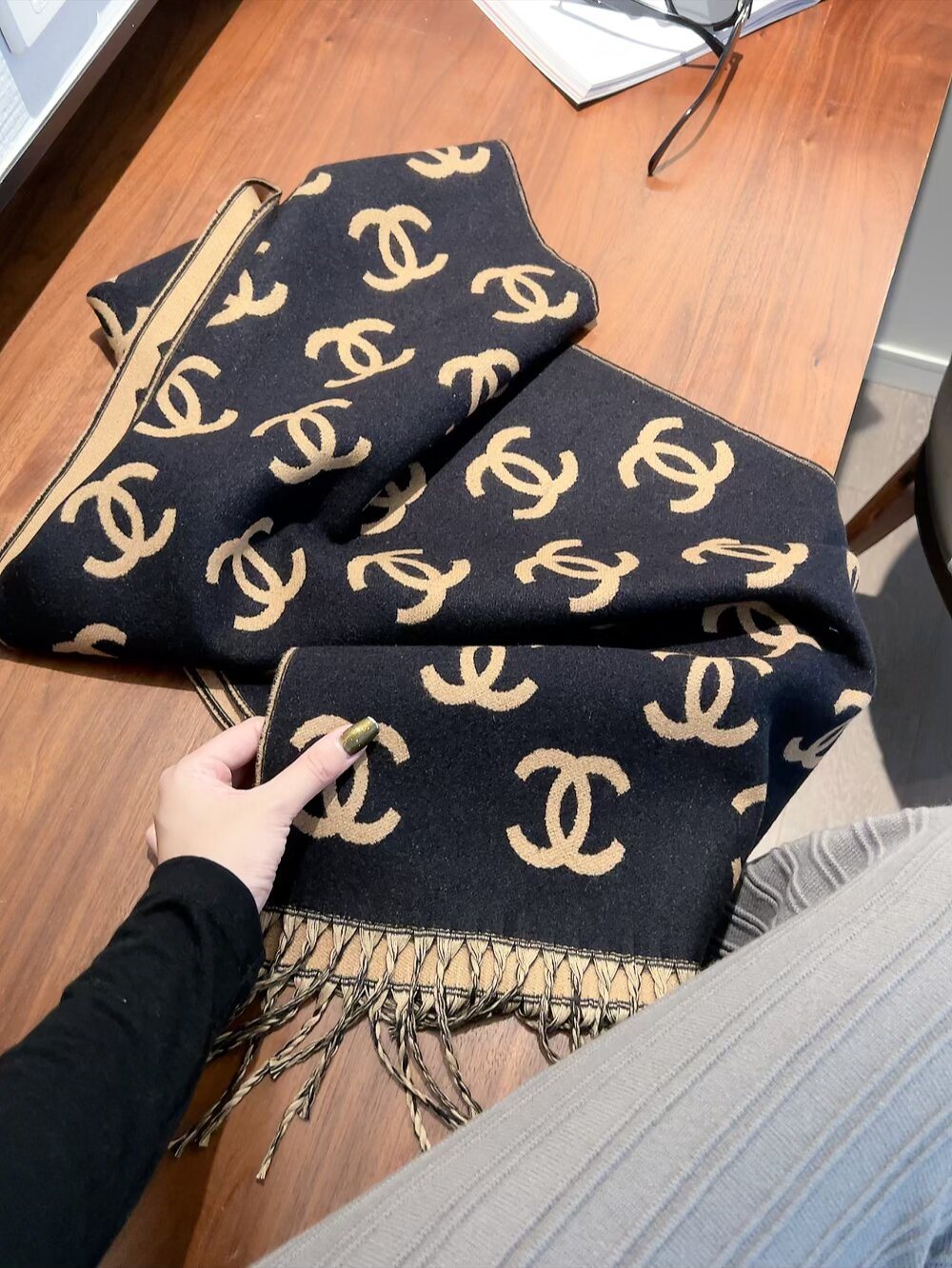 Chanel Woven Interlocking-C Fringed Scarf