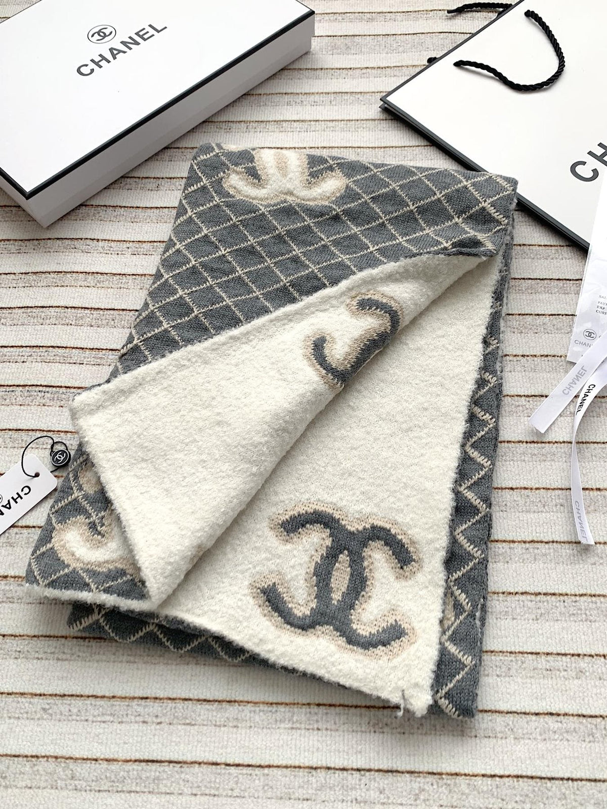 Chanel Diamond-Pattern Logo Scarf