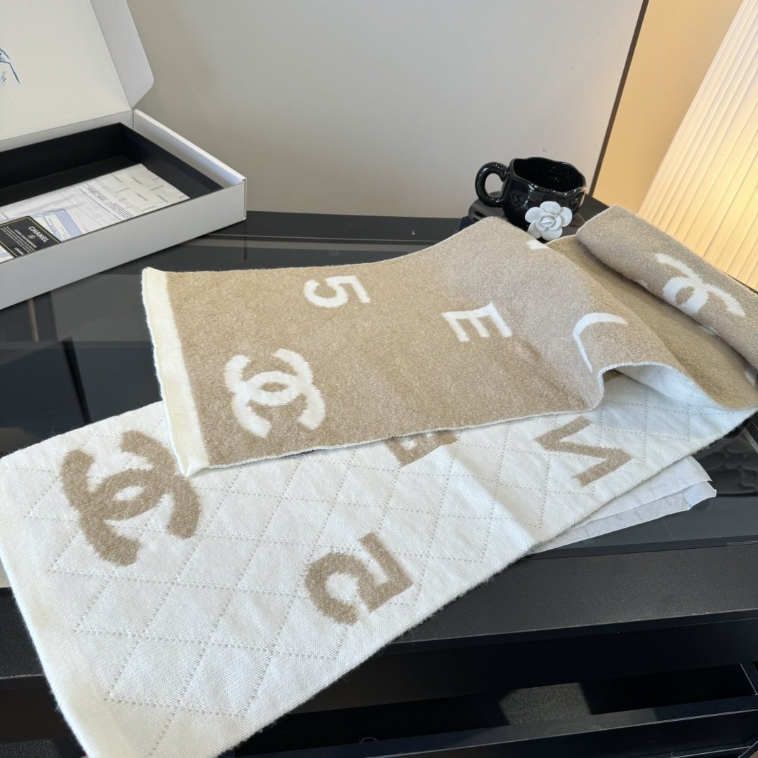 Chanel Knit Scarf with Ivory Motifs