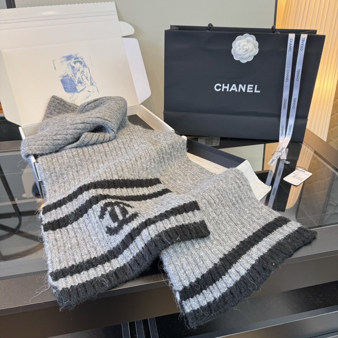 Chanel Rib-Knit Striped Scarf