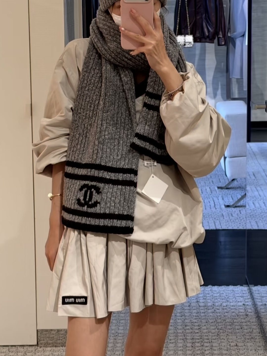 Chanel Rib-Knit Striped Scarf